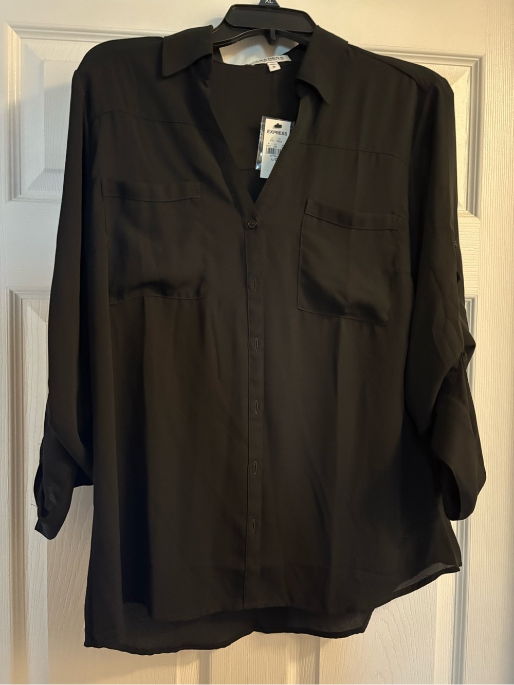 Express - The Portofino Shirt; Black Button-Front Pocket Blouse